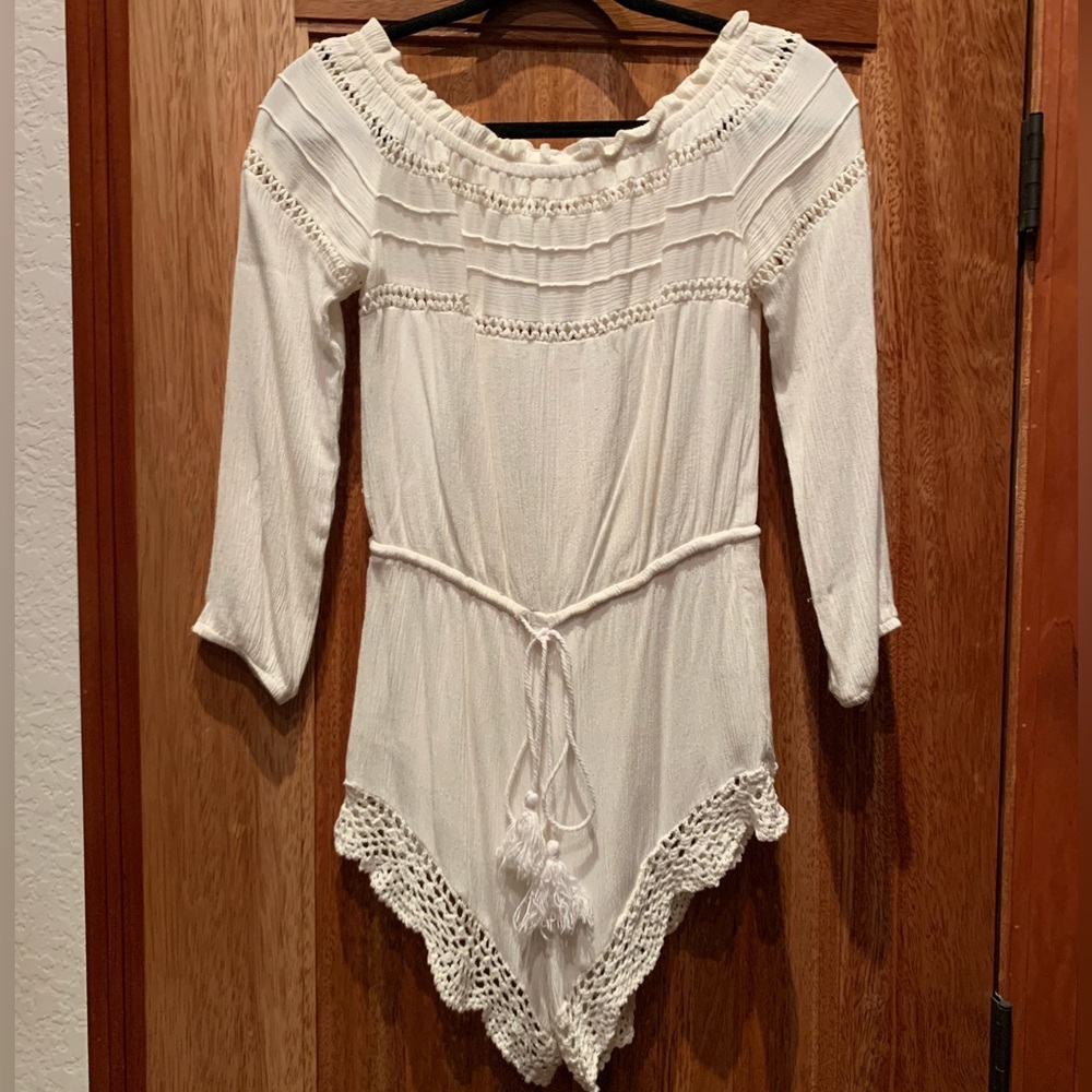 White gauzy linen romper